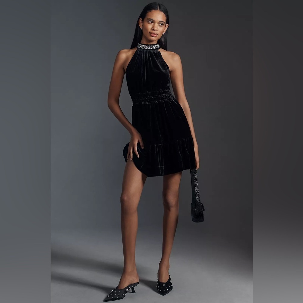 NWT! Anthropologie The Somerset Mini Dress: Velvet Halter Edition - multiple🎶 - Picture 8 of 12